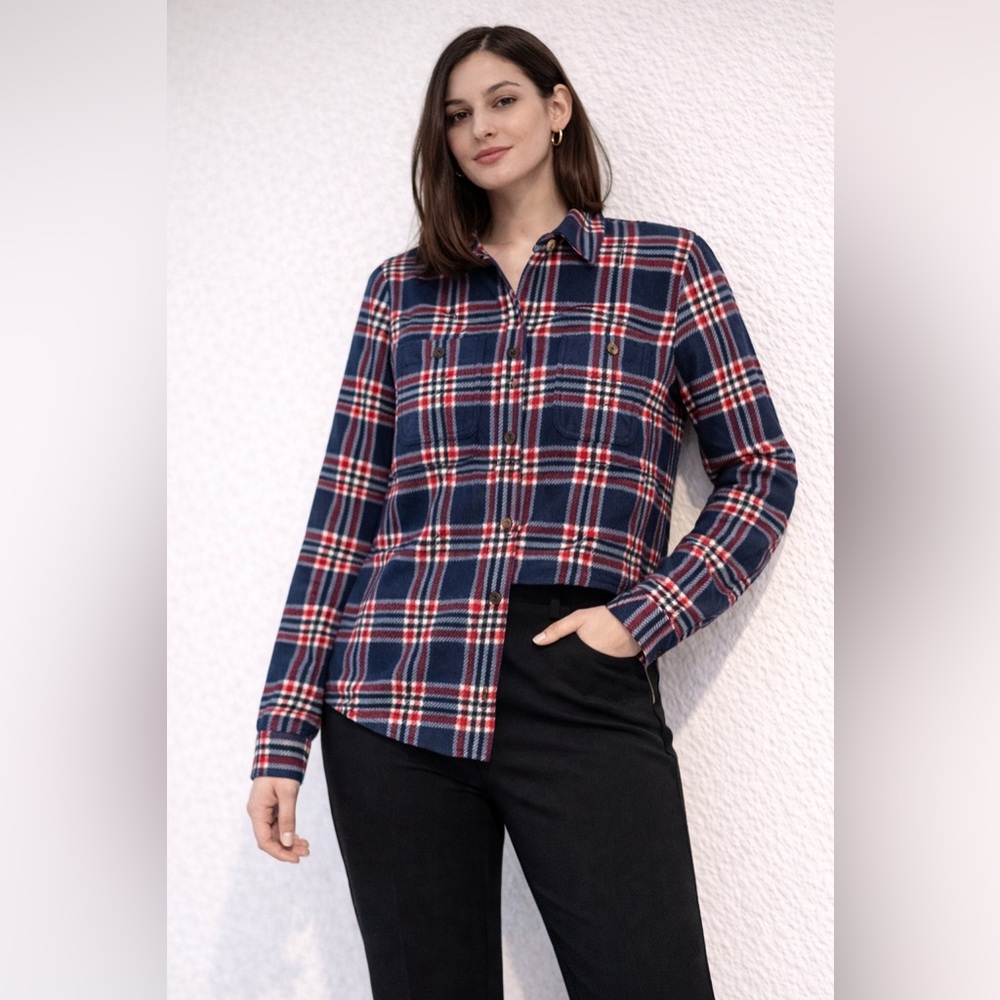 Time and Tru Red and Blue Plaid Button-Down Shirt